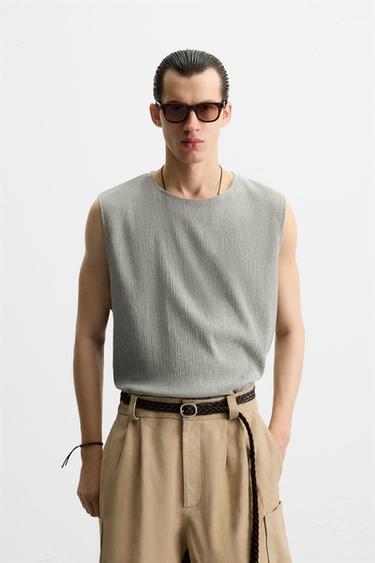TEXTURED TANK TOP - Grey green by Zara