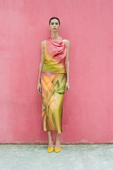PRINTED SATIN MIDI SKIRT - Multicoloured by Zara