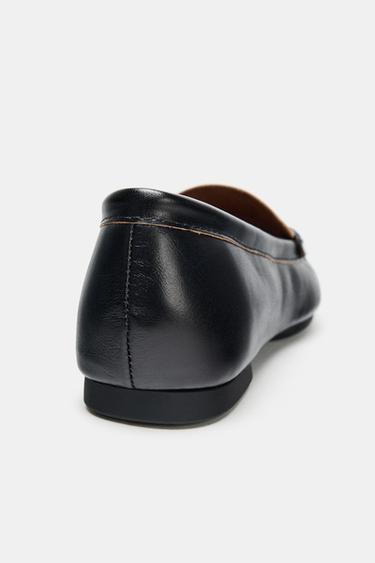 LEATHER LOAFERS WITH SQUARE TOE - Black by Zara - Image 4