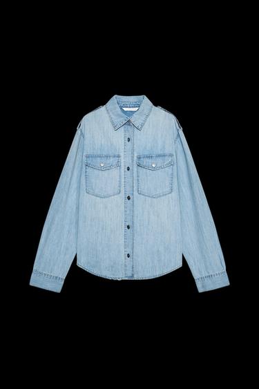 CAMISA DENIM TRF TRABILLAS - Celeste de Zara - Imagen 0