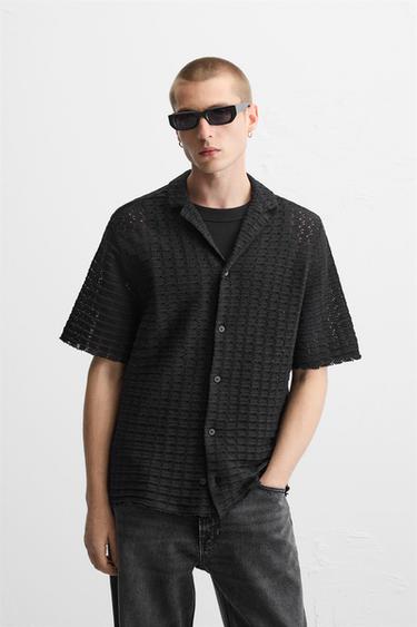 TEXTURED WEAVE KNIT SHIRT - Black by Zara - Image 1