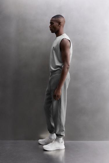 PRINTED TEXT JOGGING TROUSERS - Grey marl by Zara