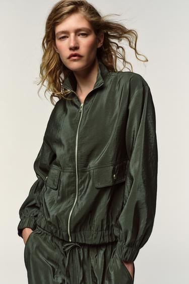 Zara HIGH COLLAR BOMBER JACKET - Khaki