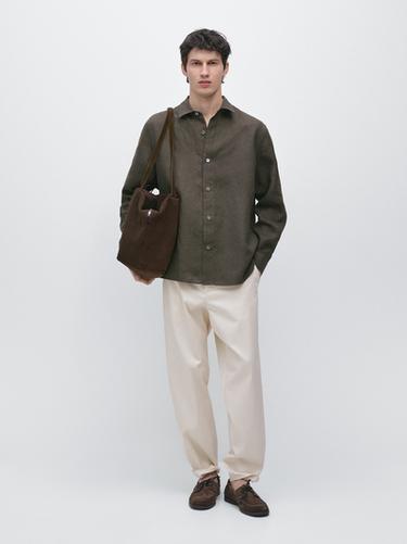 Camisa regular fit 100% lino - Verde oscuro de Zara - Imagen 0