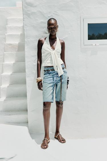HALTER NECK WAISTCOAT WITH KNOT - Ecru by Zara