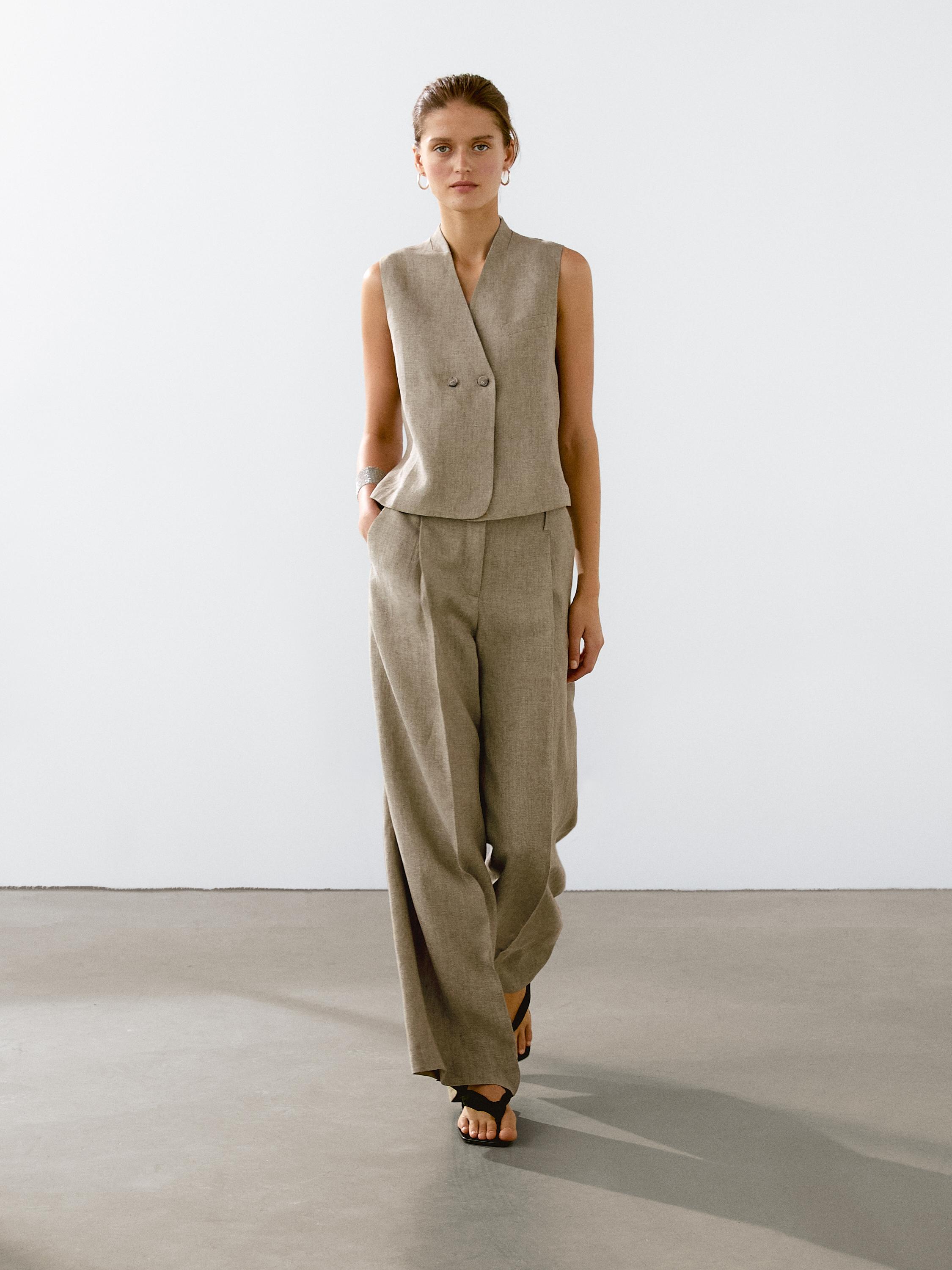 Linen blend darted trousers