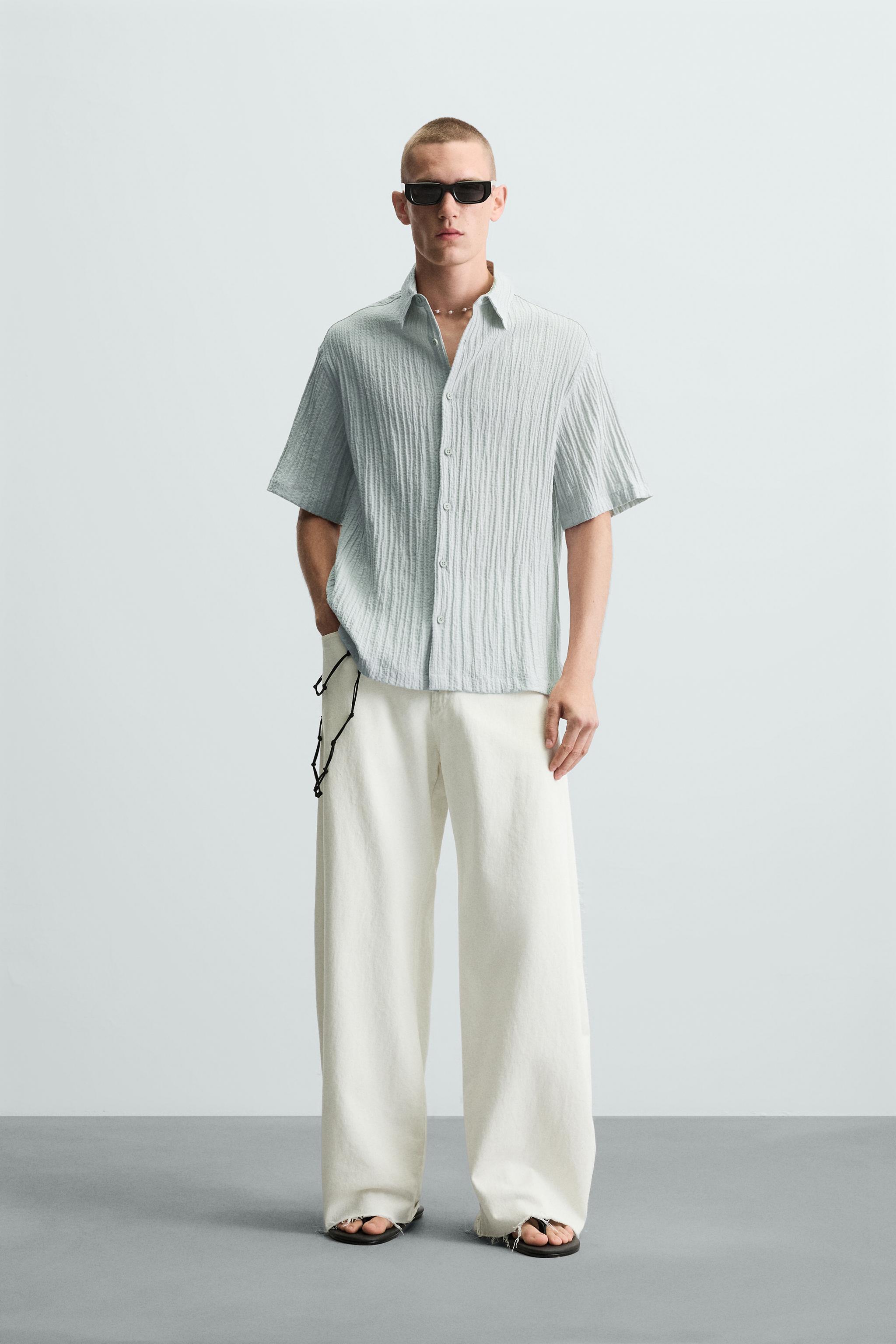 CAMISA JACQUARD COM EFEITO ENRUGADO - Azul-lavado | ZARA Brasil