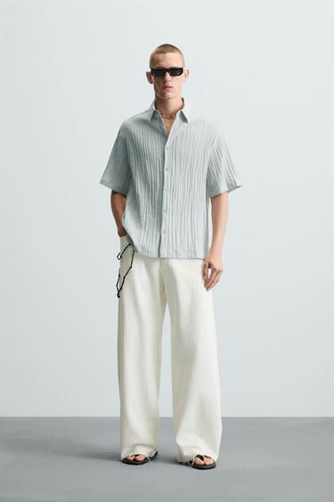 JACQUARD CREASED-EFFECT SHIRT - Faded blue by Zara - Image 0