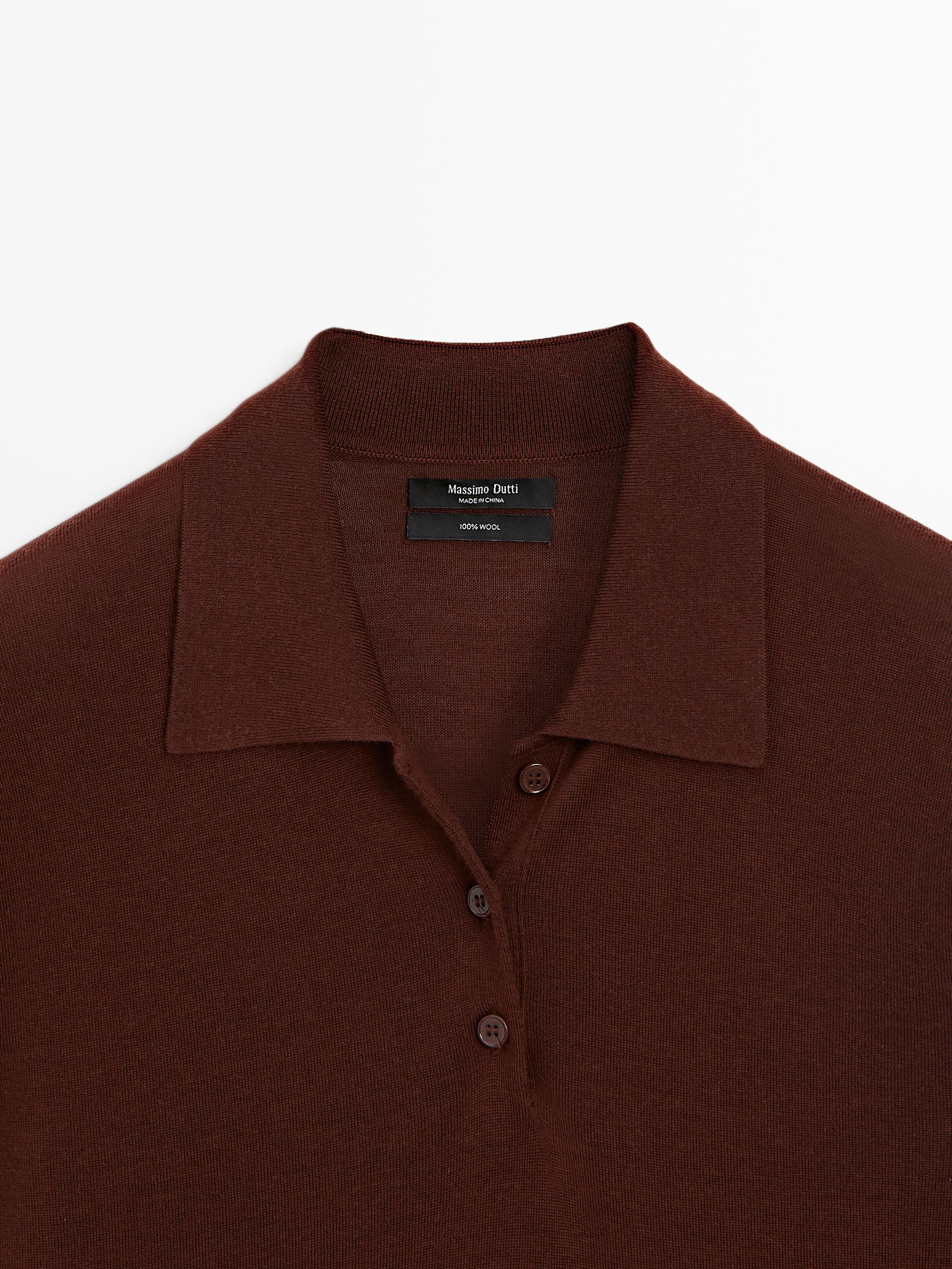 100% wool polo collar sweater with buttons