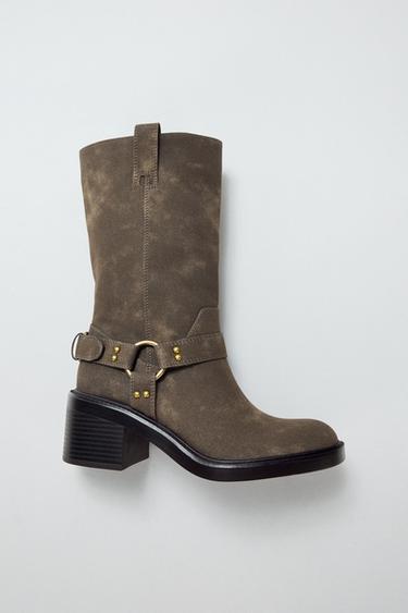 BIKER HEEL ANKLE BOOTS - Taupe Grey by Zara