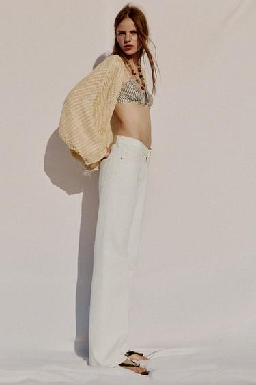 Zara Z1975 HIGH WAIST STRAIGHT LONG LENGTH JEANS - White