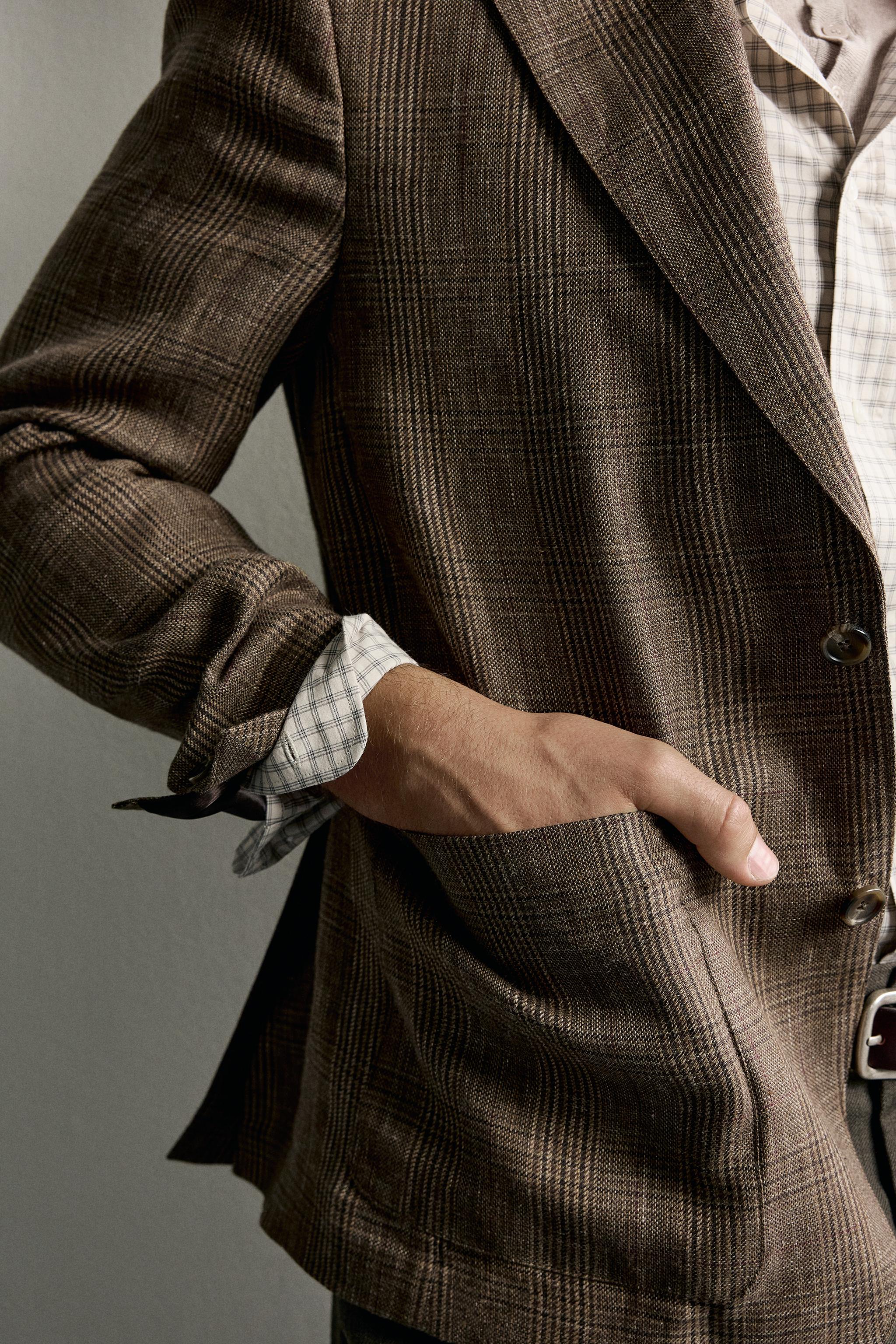 Мужские пиджаки Zara 100% LINEN CHECK BLAZER — фото 5
