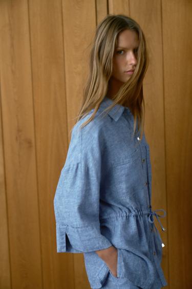 LINEN BLEND SAFARI SHIRT - Light blue by Zara - Image 5