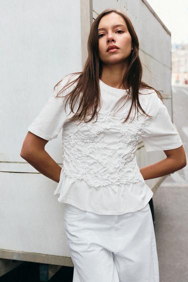Zara SHORT SLEEVE RUCHED TOP - White