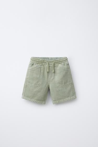 Zara COMFY TWILL COTTON LINEN SHORTS - Light khaki