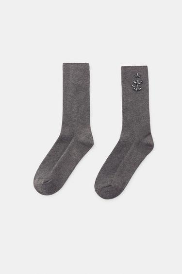 MEIAS LISAS COM JOIAS - Cinzento da Zara