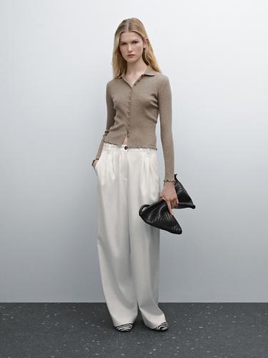 Zara Cardigan with wavy trim details - Bone