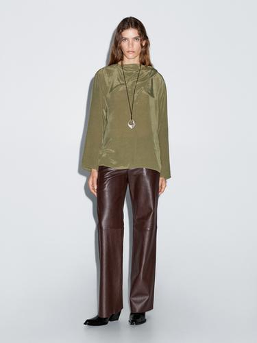Zara Flowing blouse with voluminous collar - Green