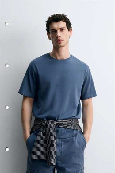 تيشرت MEDIUM WEIGHT بأكمام قصيرة - أزرق وسط الخاص بـ Zara