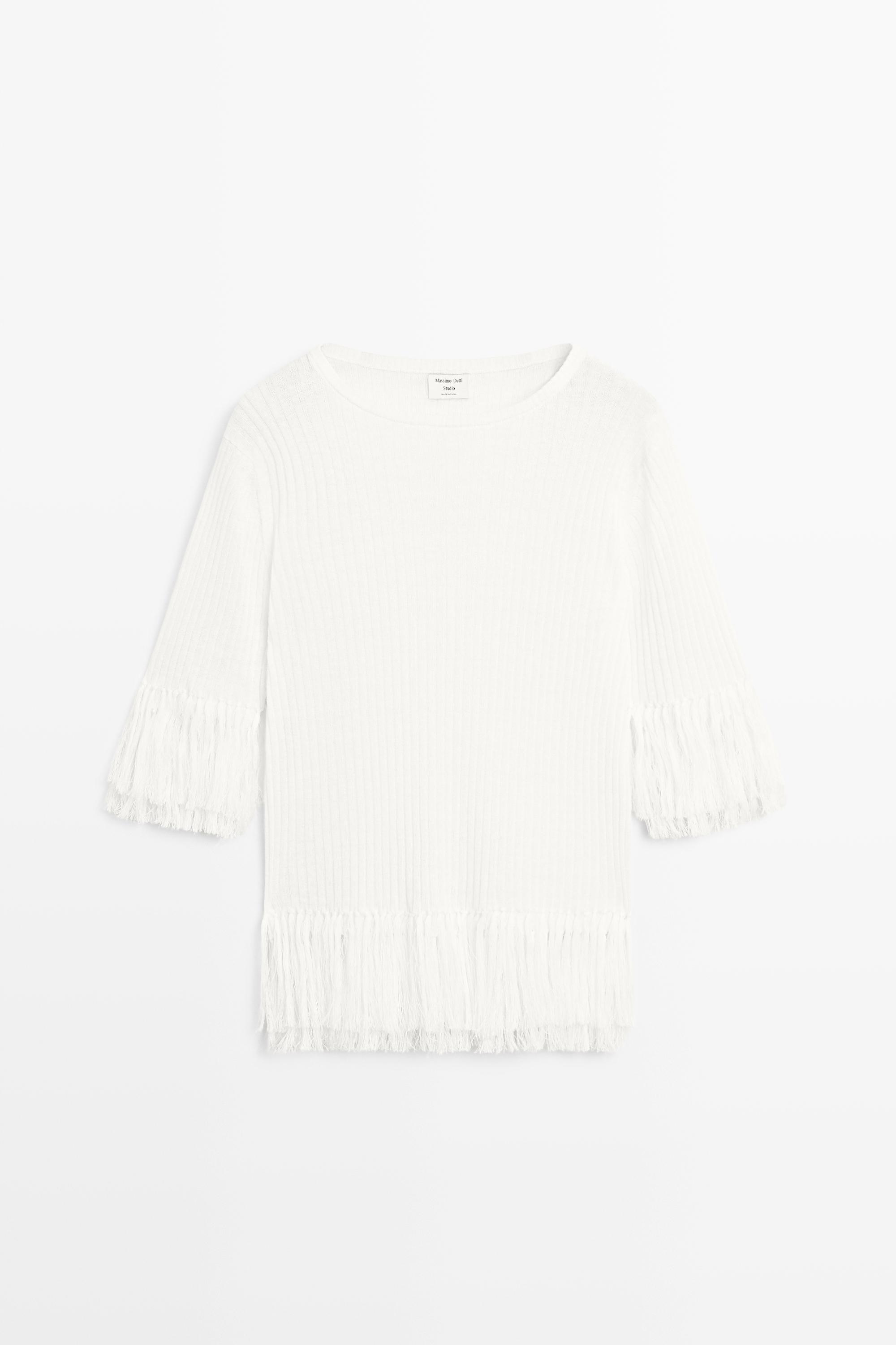 Fringe detail knit sweater - STUDIO