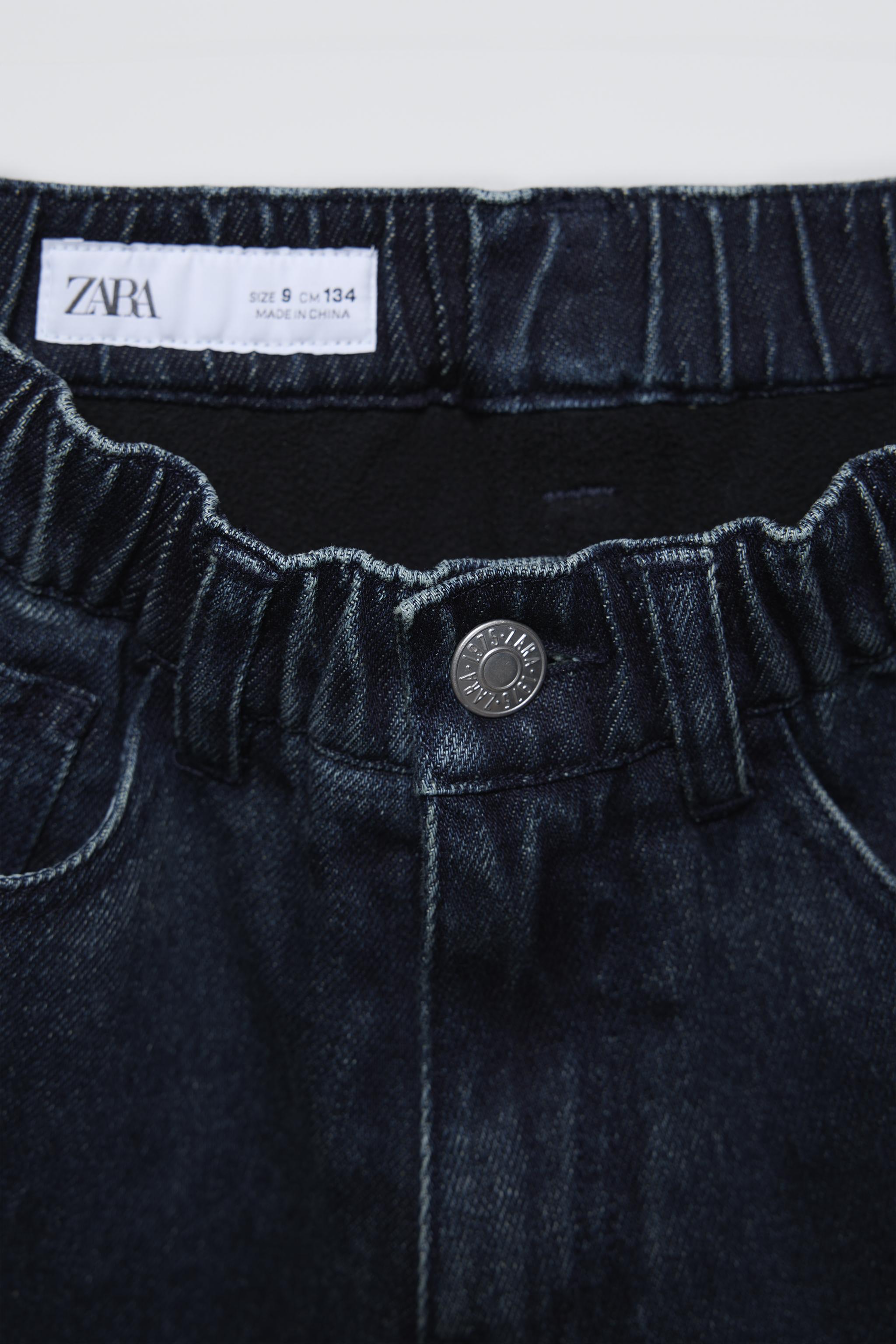 フリース バルーンフィット デニムパンツ - ブラック | ZARA