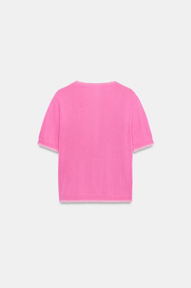 SHORT SLEEVE CARDIGAN - Neon pink by Zara - Image 5