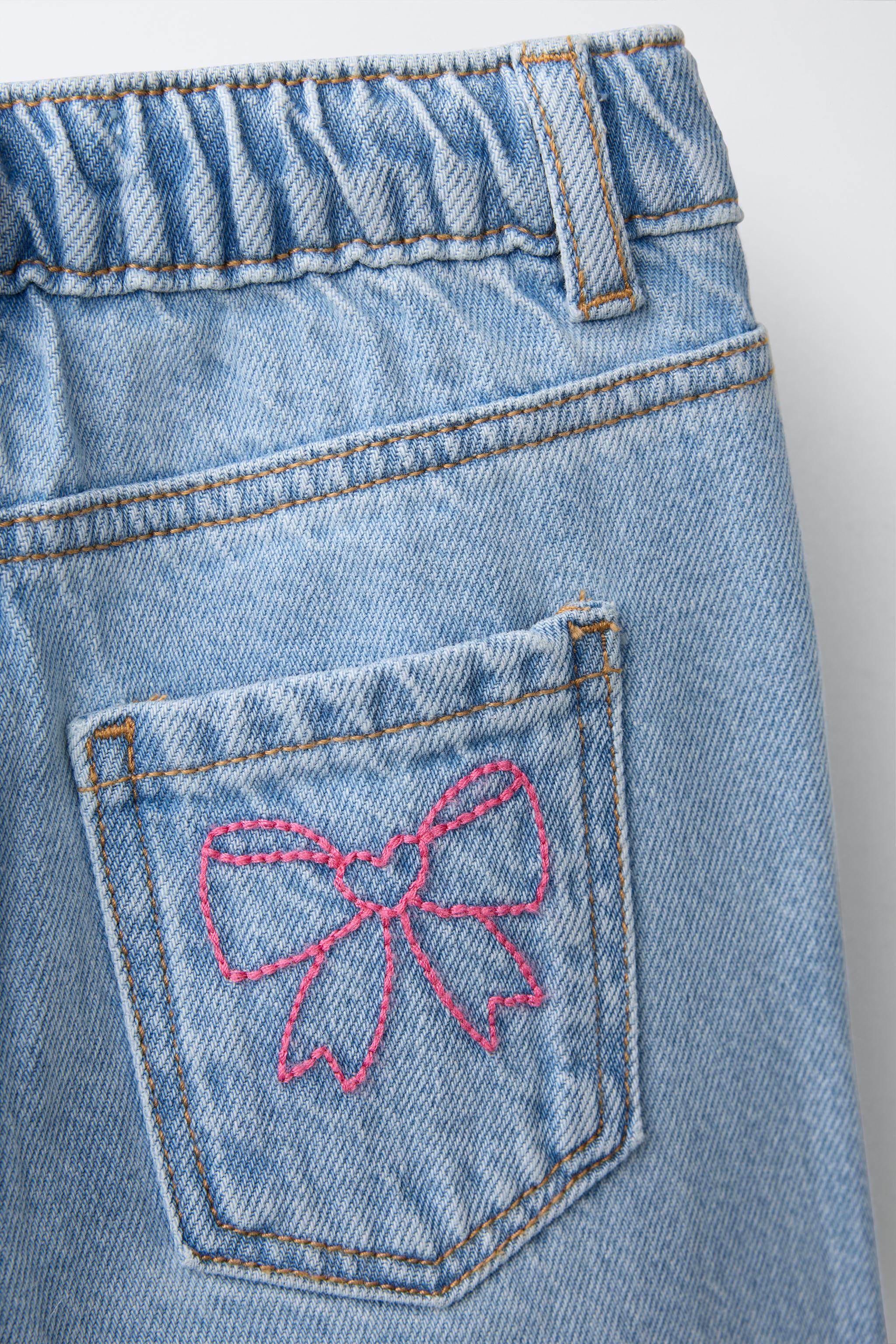 Детские джинсы Zara EMBROIDERED WIDE LEG JEANS — фото 5