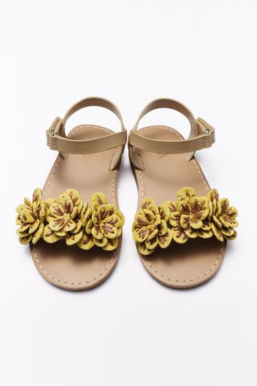 Zara FLORAL SANDALS - Sandy Brown