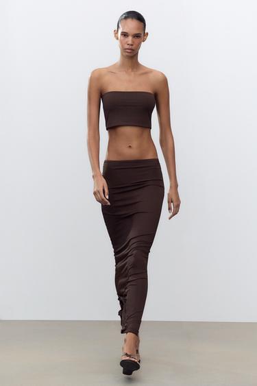POLYAMIDE BANDEAU TOP - Chocolate by Zara - Image 0