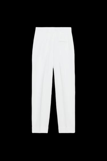 Zara PLEATED CUFFED HEM PANTS - White