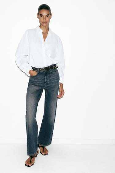 Z1975 STRAIGHT TAPERED HIGH-WAIST BELTED JEANS - Indigo by Zara