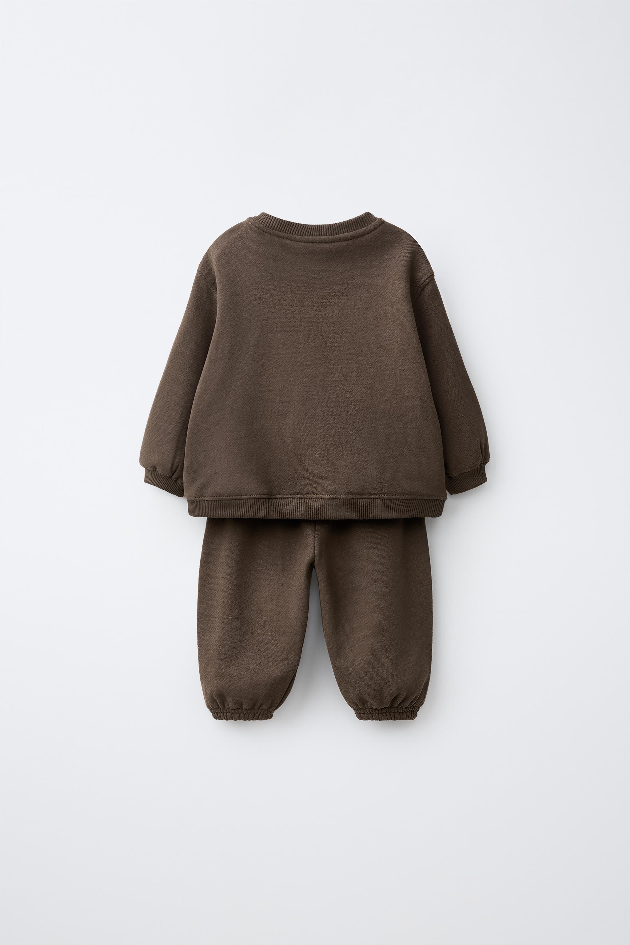 BEAR SWEATSHIRT AND PANTS SET — Brown