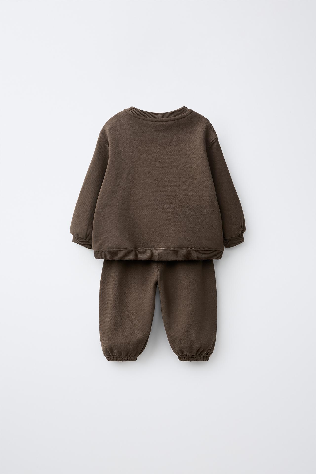 BEAR SWEATSHIRT AND PANTS SET — Brown