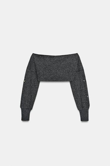 SOFT BUTTONED CROP TOP - Anthracite grey by Zara - Image 7