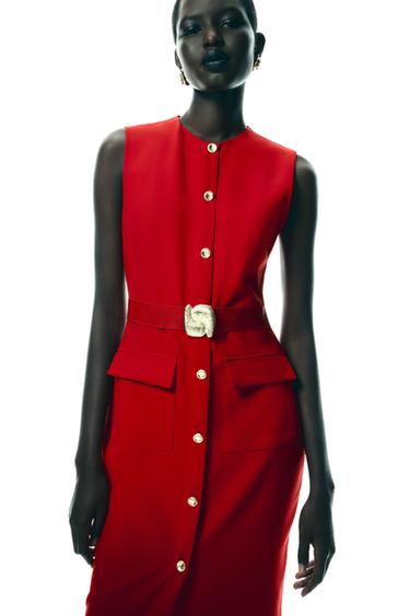 MIDI CREPE BELT DRESS - Red by Zara
