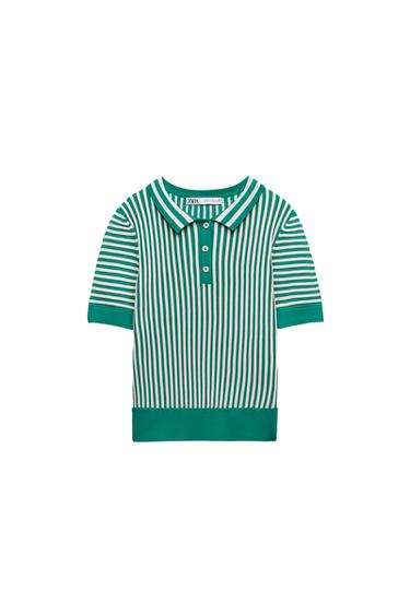 STRIPED RIB KNIT POLO