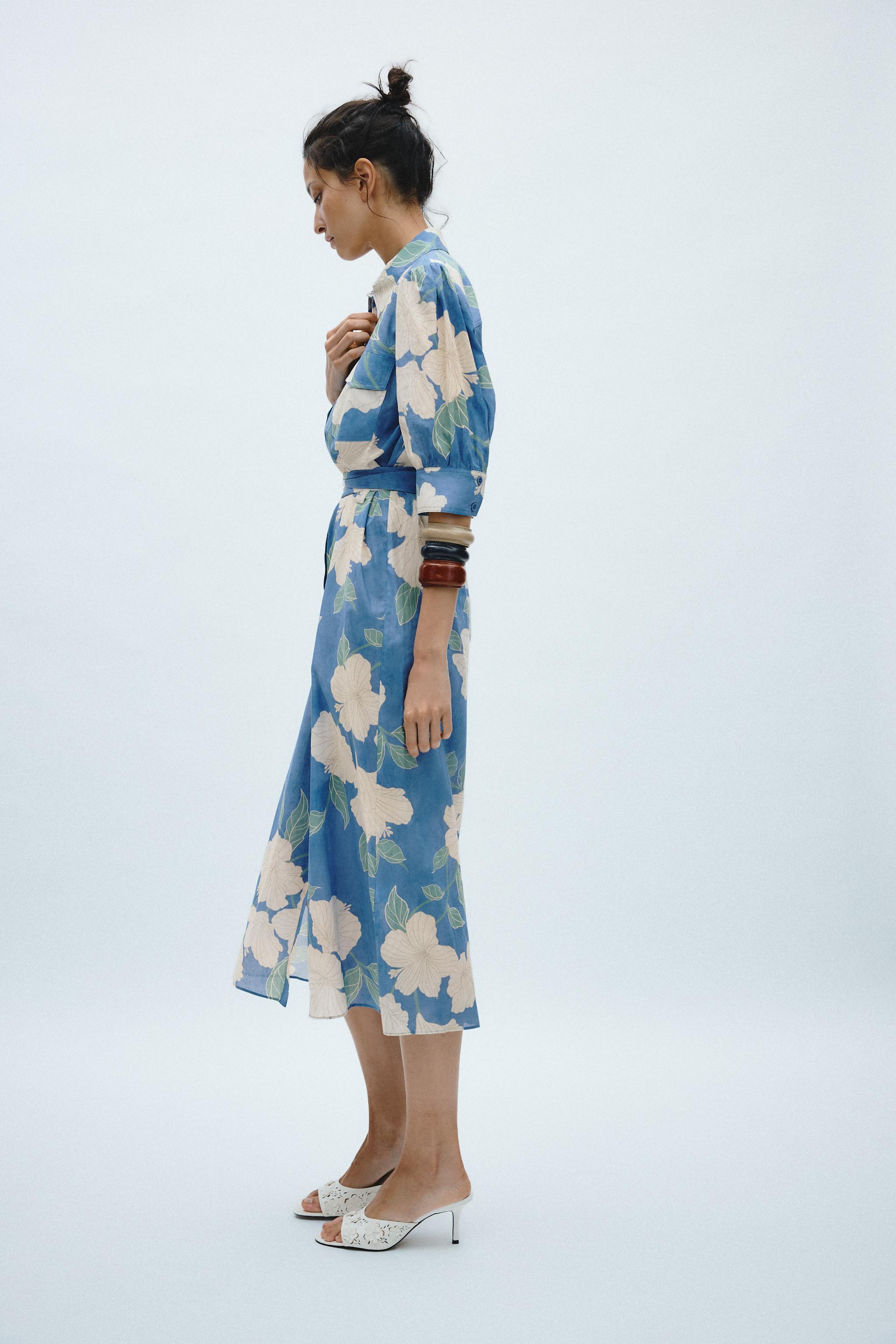 ZW COLLECTION PRINTED MIDI DRESS - Bluish | ZARA Saudi Arabia