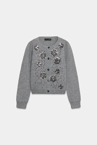 BEADED KNIT CARDIGAN - Grey marl by Zara - Image 5
