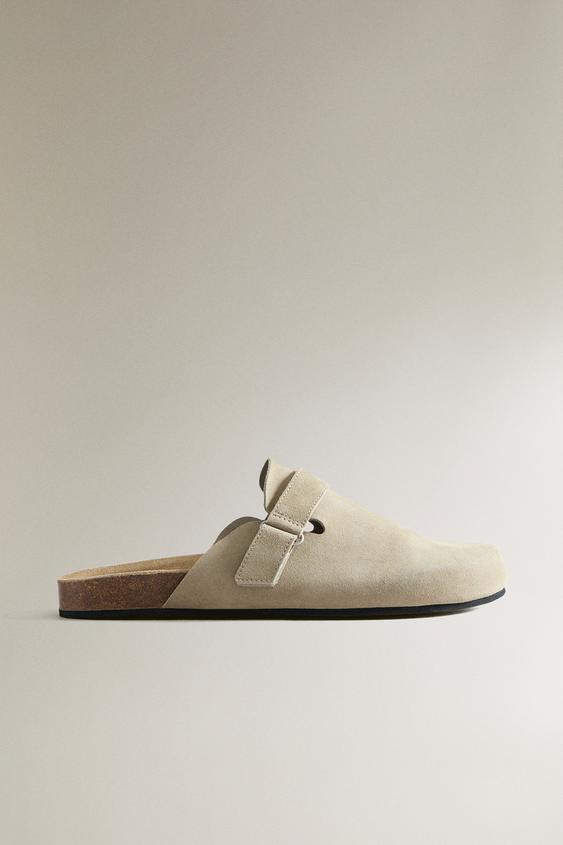 Zara LEATHER MULE CLOGS WITH STRAP - Beige - Image 0