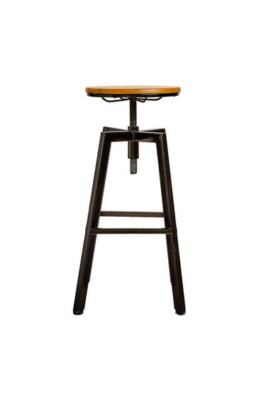 Zara SWIVEL WOOD AND METAL BAR STOOL - Black