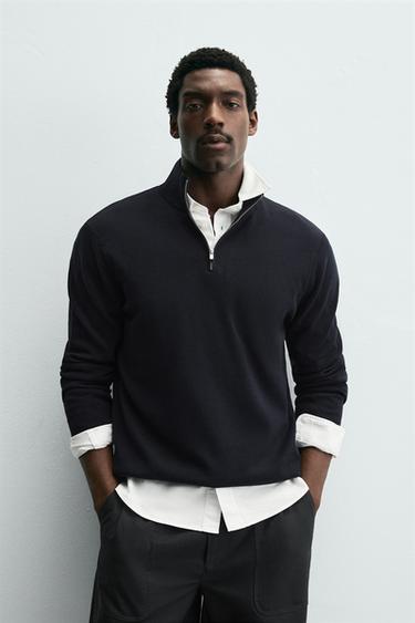 SUÉTER PUNTO PERLADO ZIPPER - Marino de Zara