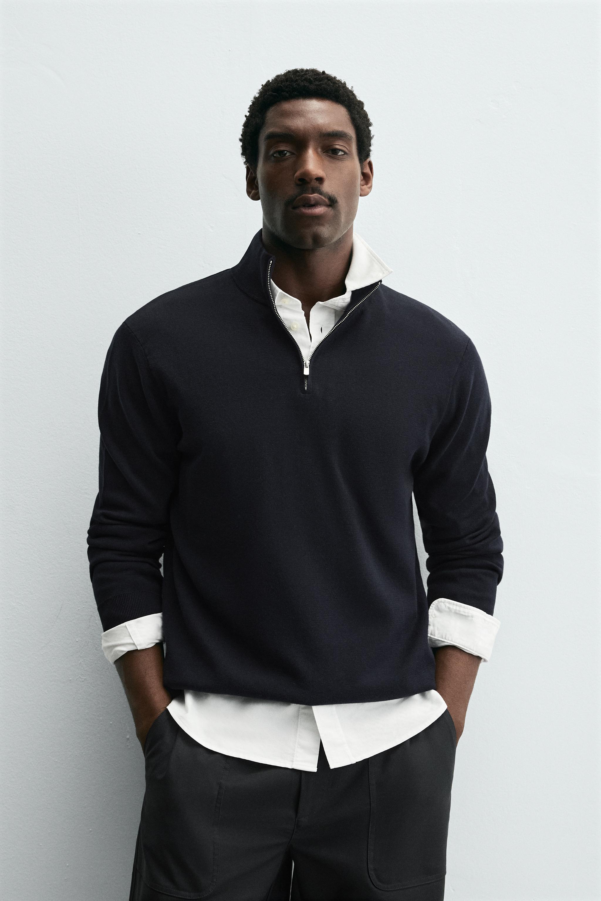 PULL EN MAILLE PERLÉE ZIPPÉ