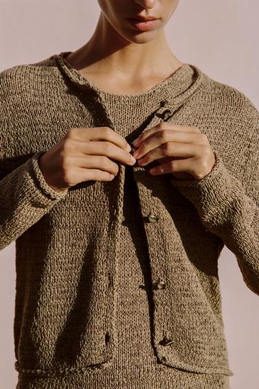 CHUNKY KNIT CARDIGAN - Dark tan by Zara