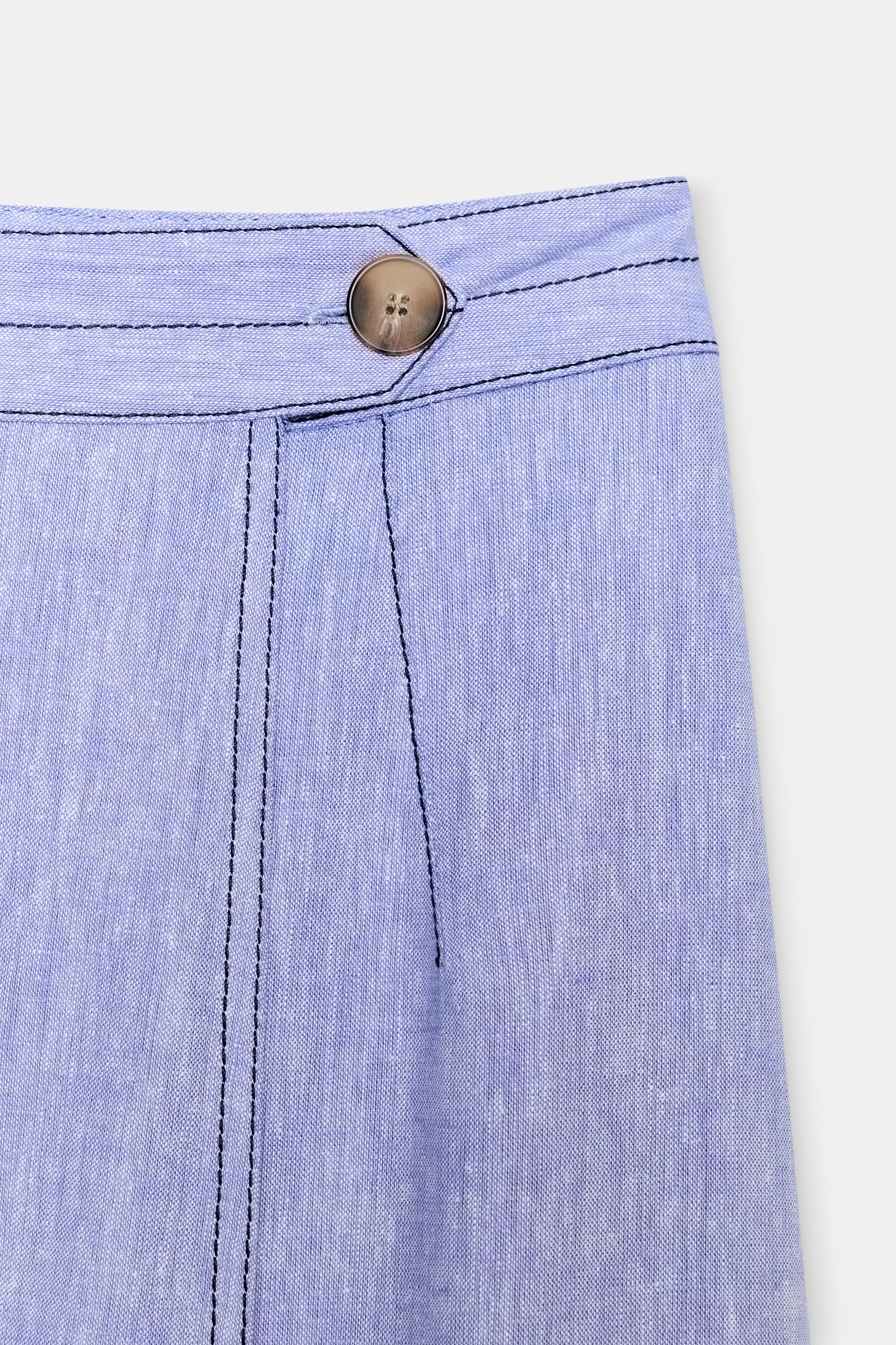 LINEN WRAP SKIRT WITH TOPSTITCHING - thumbnail 4