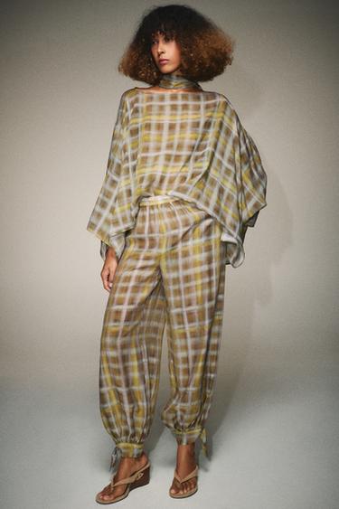 CHECK SAROUEL TROUSERS - Khaki by Zara