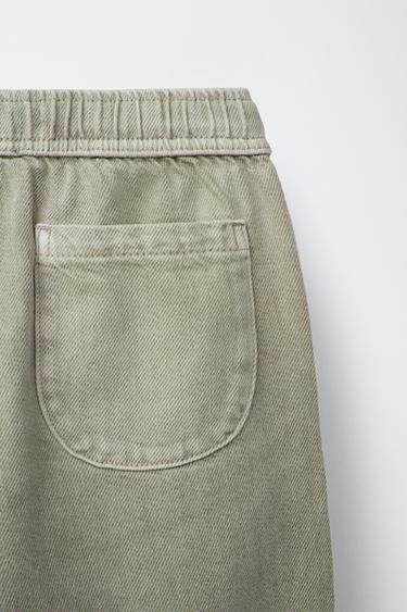 WASHED-EFFECT TWILL BALLOON TROUSERS - Light green by Zara - Image 3