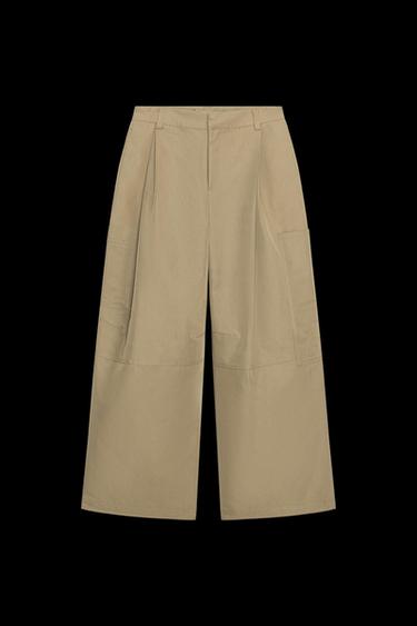 Zara PLEATED CARGO PANTS - Light khaki - Image 0