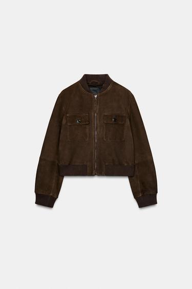BOMBER EN CUIR DE DAIM ZW COLLECTION LIMITED EDITION - Chocolat de Zara - Image 7