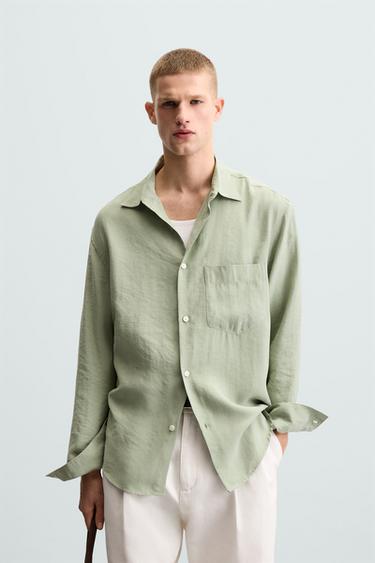 Zara FLUID POCKET SHIRT - Sea green