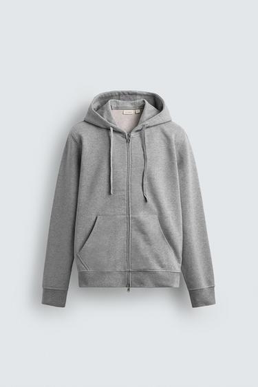 سويت شيرت بسحاب وغطاء رأس ثقيل الوزن - رمادي فيجوريه الخاص بـ Zara